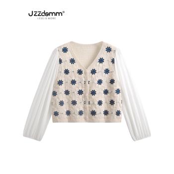 九州誠品/JZZDEMM夏季新款別致上衣女鉤花設計感小眾短款針織開衫