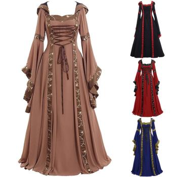 Medieval square neck, belted, flared sleeves, full skirt5XL