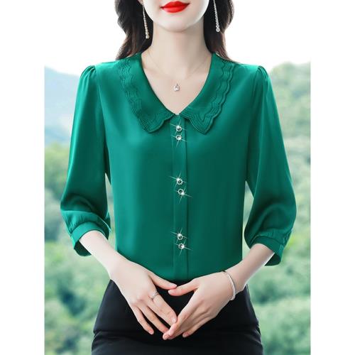 廣州十三行女裝T恤娃娃領襯衫貴夫人春裝女裝上衣新款七分袖小衫