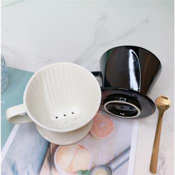日式手沖咖啡壺套裝三孔扇形白色陶瓷濾杯102家用咖啡過濾器具