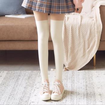 大碼女裝日系學院風女學生拼接假兩件連褲襪過膝大腿襪長筒襪子女