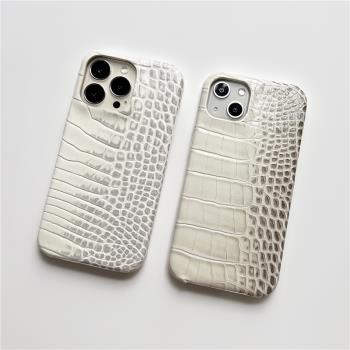 14高級感喜馬拉雅鱷魚皮紋皮質半包13硬殼適用12蘋果xr手機殼iphone11保護套