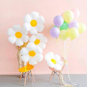 新款韓系ins小雛菊鋁膜氣球寶寶生日拍照道具 白色花朵蛋黃花氣球