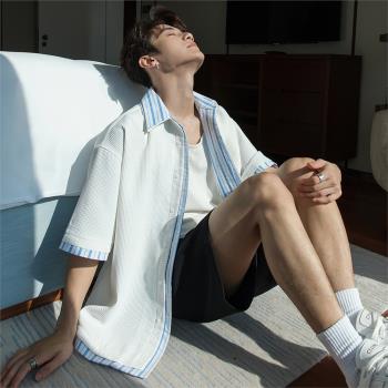 CHICERRO西西里男裝夏季寬松休閑華夫格假兩件襯衫設計感高級襯衣
