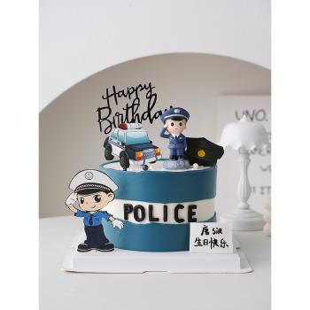 交警警察蛋糕裝飾品擺件Q版可愛卡通公仔英雄生日烘焙配件外掛