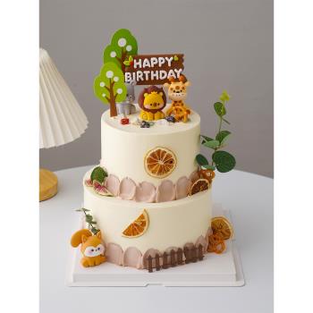兒童生日蛋糕裝飾品熱帶動物軟膠動物擺件長頸鹿松鼠老虎斑馬鱷魚