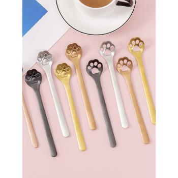 卡通貓爪勺子304不銹鋼 創意日式抖音可愛網紅甜品花咖啡勺攪拌勺