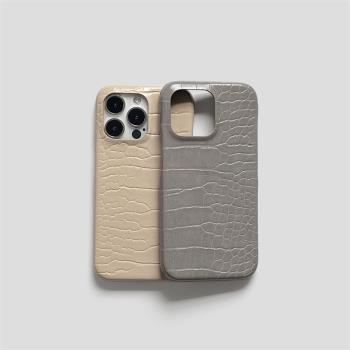 14高級感大象灰鱷魚皮紋皮質半包硬殼適用13蘋果12手機殼iphone11保護套