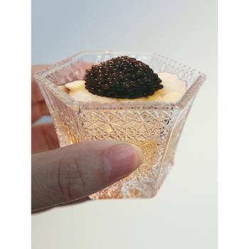 日式位上魚子醬浮雕六角玻璃杯法式分子料理甜品杯盤子西餐杯碟