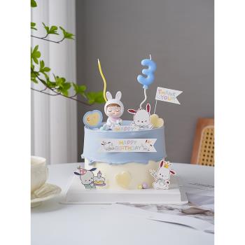奶瓶小兔子寶寶滿月百天蛋糕裝飾擺件網紅帕恰狗兒童生日卡通插件