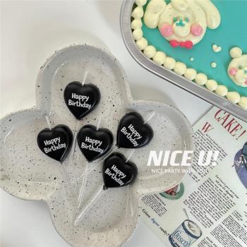 NICE U! 韓國ins酷黑色愛心蠟燭生日快樂字母HBD生日蠟燭蛋糕裝飾