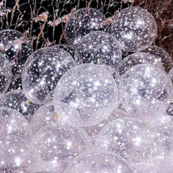 透明印花星星氣球 生日派對乳膠加厚氣球 結婚婚房裝飾布置用品