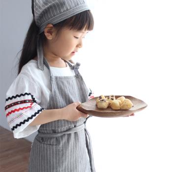 棉麻日式條紋成人兒童親子圍裙廚房家居清潔護衣圍腰咖啡廳工作服