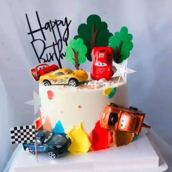 兒童汽車生日蛋糕裝飾擺件 卡通汽車玩具禮品 派對甜品臺裝飾插件