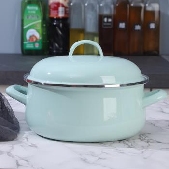 厚實歐麗家莫蘭迪綠色搪瓷鍋琺瑯馬卡龍綠搪瓷泡面碗宿舍湯鍋煮鍋