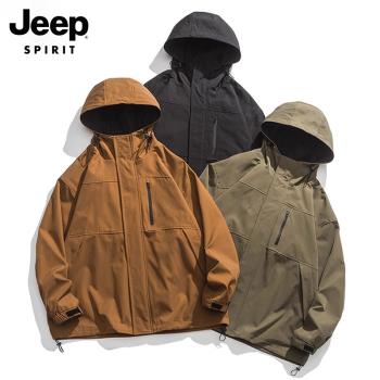 Jeep吉普美式沖鋒衣外套男士秋季機能風戶外工裝寬松夾克休閑上衣