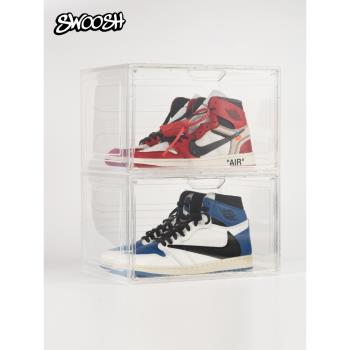 亞克力鞋盒收納盒透明aj鞋子展示側開防塵塑料磁吸省空間鞋架鞋墻