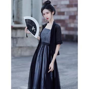 新中式女裝馬面裙國風套裝夏季改良漢服上衣高腰吊帶連衣裙兩件套