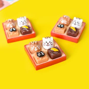 微縮日式食玩卡通可愛招財貓蛋糕巧克力便當盒裝甜點心樹脂小擺件