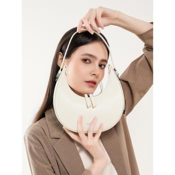 韓國osoi設計師小眾牛皮月牙包腋下包半圓月單肩mini手提真皮女包