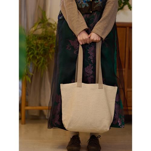 庸庸文藝棉麻通勤托特包大容量女文藝復古大布包慵懶簡約單肩包