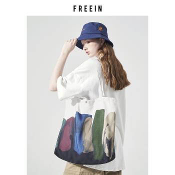 FREEIN小眾藝術感帆布包ins韓風單肩包大容量托特包上課通勤包女