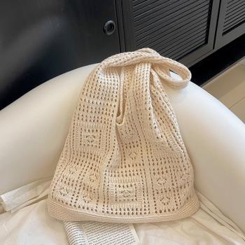 韓版夏季上班通勤購物袋大容量包包女2023新款簡約編織腋下托特包