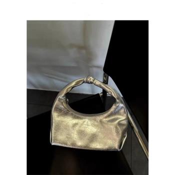 韓國設計卷手提牛角包 時髦洋氣餃子包軟皮質感手提小眾設計女包