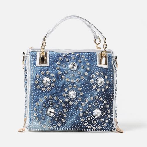 iPinee新款歐美時尚手提包布外貿編織鉆石女包四方豎款單肩斜跨包