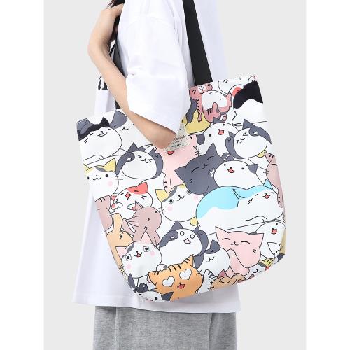 Forever卡通帆布包女上班通勤可手提單肩包初高中學生上課拎書袋