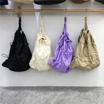 小臟柜 韓國小眾ins簡約清新抽繩雙肩包旅游戶外質感尼龍帆布背包