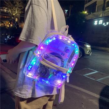 旅行LED燈光透明果凍個性雙肩包