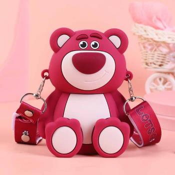 兒童可愛迪士尼草莓熊手機包女青少年斜挎2023新款洋氣小女孩包包