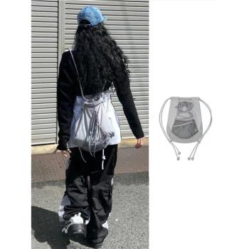 韓國夏季新品網狀口袋可拆為迷你背包休閑百搭機能風多變雙肩包