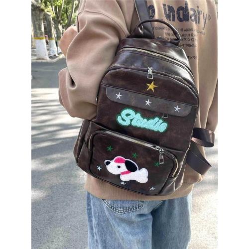 高顏值星星美式復古雙肩包2025新款可愛小狗懷舊書包學生上課背包