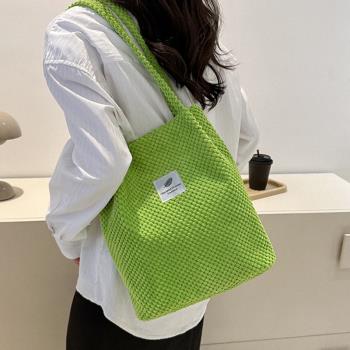 韓國小眾高級感編織水桶包2023新款潮學院風托特包女大容量手提包