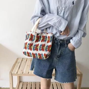 韓國ins小清新可愛小布包女印花手提包便當包手拎包上班上學便攜
