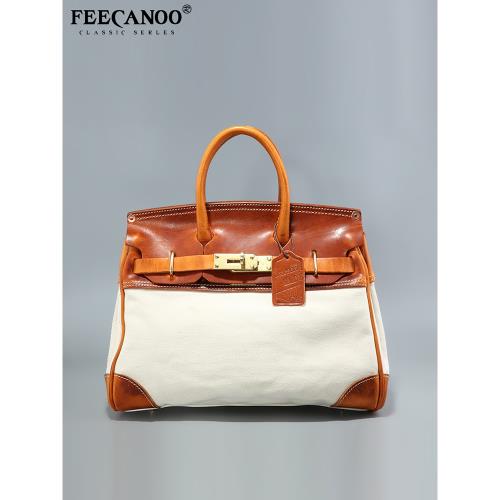 收藏級重磅阿美咔嘰 手工真皮帆布小眾手提鉑金包單肩凱莉包旅行