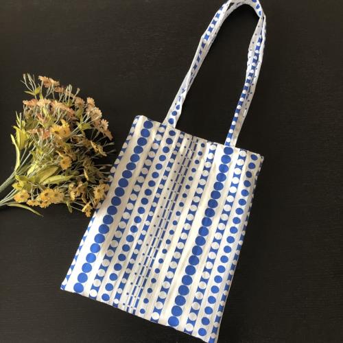 韓版清爽新款藍莓泡泡歐根紗提花單肩包藍色圓點休閑布袋女包