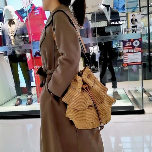 diy手工編織羅家草編鏤空水桶包配件 手提單肩荷葉邊包真皮材料