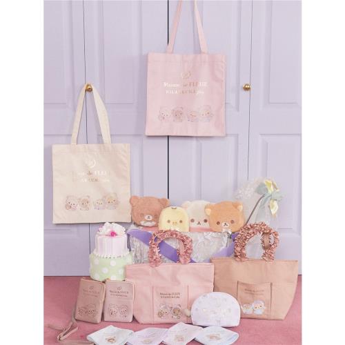 櫻花妹妹日系日單輕松熊系列帆布花褶手提單肩斜跨手機女包袋文藝