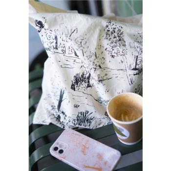 ululife 花園帆布包 原創文藝貓咪植物克萊因藍法式托特包環保袋