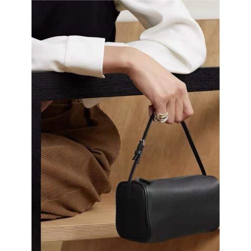 2025年新款歐美時尚百搭荔枝紋平紋圓桶小方包手提包枕頭包