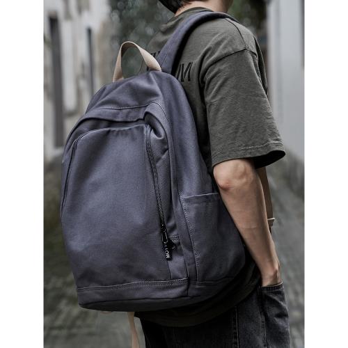 復古雙肩包男大學生帆布男士背包簡約日系書包初中生旅行包小眾女