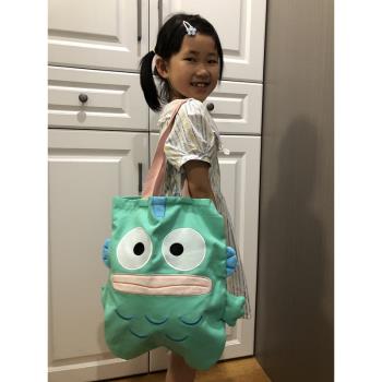 可愛卡通日系人魚漢頓醜魚單肩包帆布包媽咪包購物包女生休閑包袋