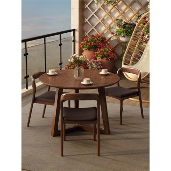 北歐實木圓形餐桌椅組合簡約餐廳陽臺茶幾咖啡廳小戶型一桌二椅