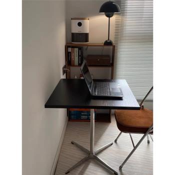 北歐創意不銹鋼中古實木小方桌包豪斯輕奢電腦桌餐桌網紅拍照道具