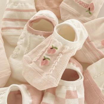 5雙粉色水果襪子女短襪淺口隱形夏季薄款ins潮網紅款日系甜美船襪