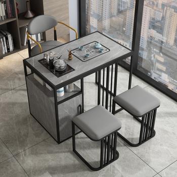 輕奢小戶型陽臺茶桌燒水壺嵌入式現代簡約巖板茶桌椅組合家用茶臺