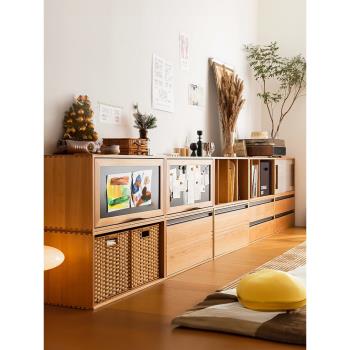 實木模塊柜日式多功能自由組合柜客廳家用電視柜收納書柜飄窗柜子